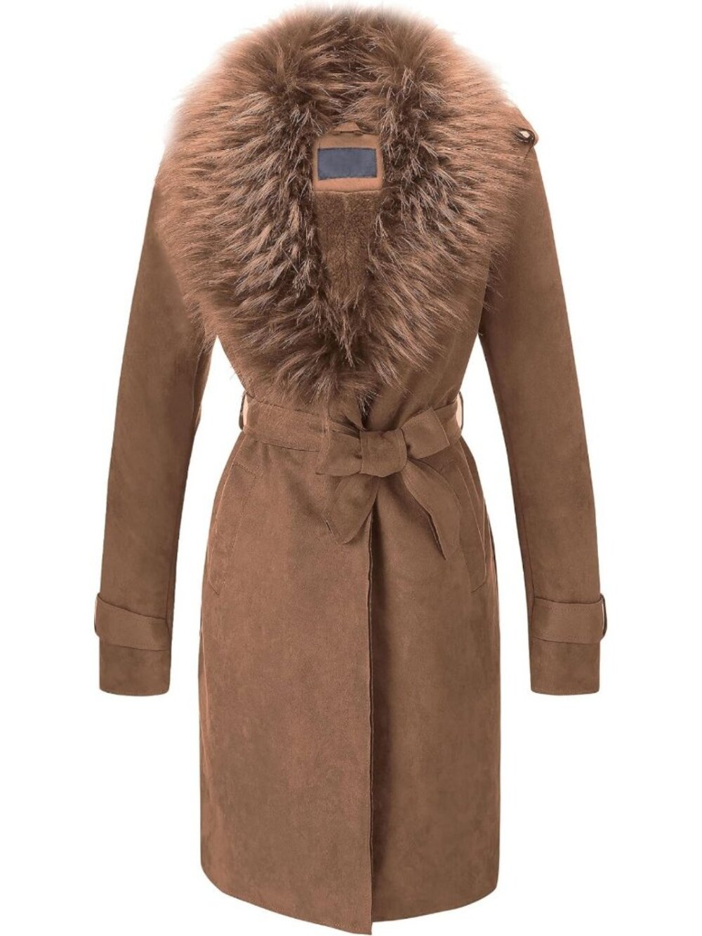 Faux Suede Leather Fleece Lined Trench Coat for Women - Stylish & Warm Outerwear